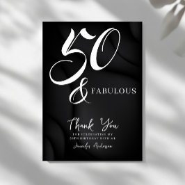 Tarjeta De Agradecimiento Modern Elegant Black White Fifty Fabulous Birthday