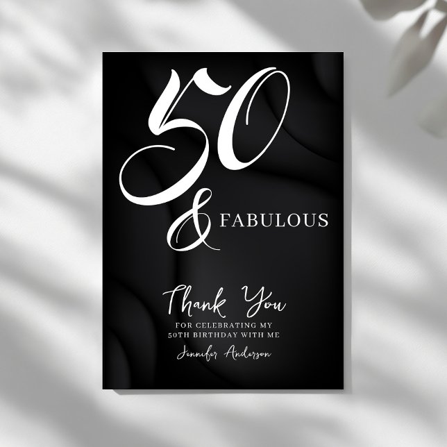Tarjeta De Agradecimiento Modern Elegant Black White Fifty Fabulous Birthday (Subido por el creador)
