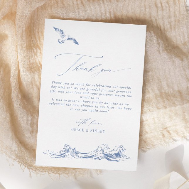 Tarjeta De Agradecimiento Modern Elegant Coastal Chic Blue Wedding (Subido por el creador)