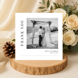 Tarjeta De Agradecimiento Modern Elegant Destination Beach Wedding Photo