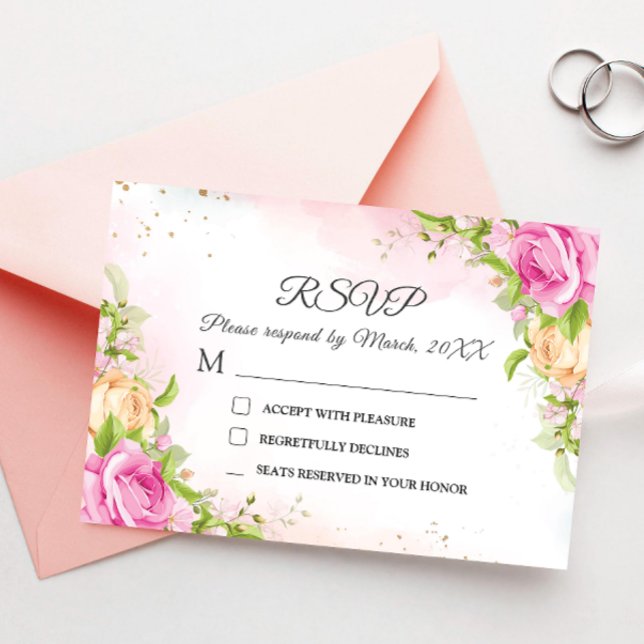 Tarjeta De Agradecimiento Modern Elegant Floral Chic Wedding RSVP Card (Subido por el creador)