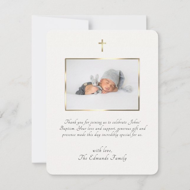 Tarjeta De Agradecimiento Modern Elegant Gold & Black Calligraphy Baptism  (Reverso)