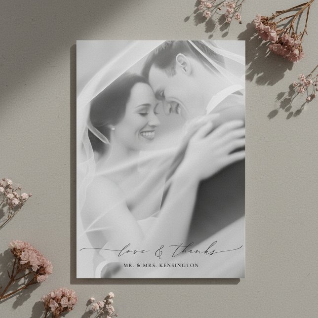 Tarjeta De Agradecimiento Modern Elegant Love and Thanks Photo Wedding (Subido por el creador)