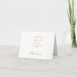 Tarjeta De Agradecimiento Modern Elegant Monogram Gold Swirl Blank Wedding