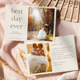 Tarjeta De Agradecimiento Modern Elegant Photo Best Day Ever Wedding