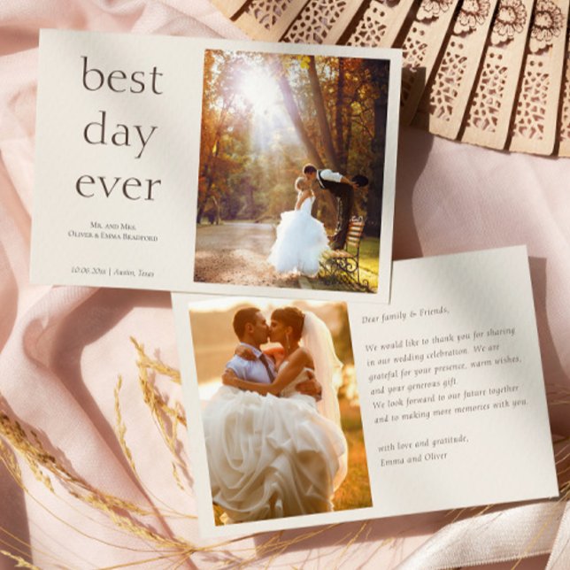 Tarjeta De Agradecimiento Modern Elegant Photo Best Day Ever Wedding (Subido por el creador)