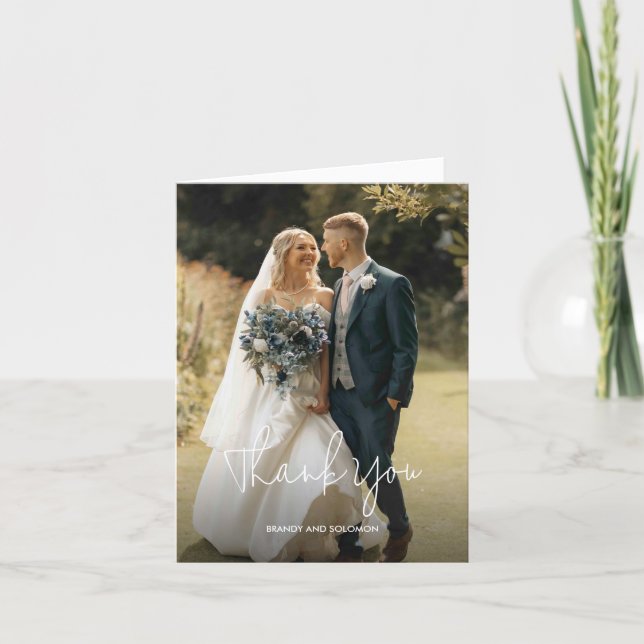 Tarjeta De Agradecimiento Modern Elegant Photo Wedding (Anverso)