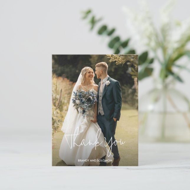 Tarjeta De Agradecimiento Modern Elegant Photo Wedding (Anverso de pie)