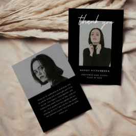 Tarjeta De Agradecimiento Modern Elegant Script 2-Photo Graduation Party