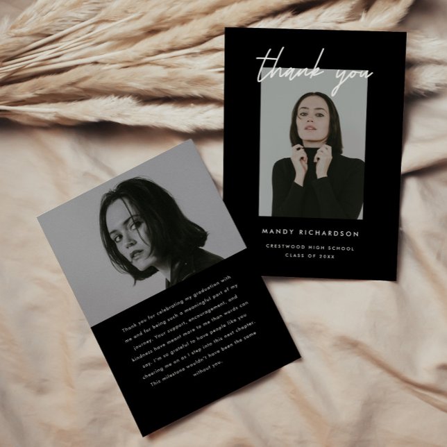 Tarjeta De Agradecimiento Modern Elegant Script 2-Photo Graduation Party (Subido por el creador)