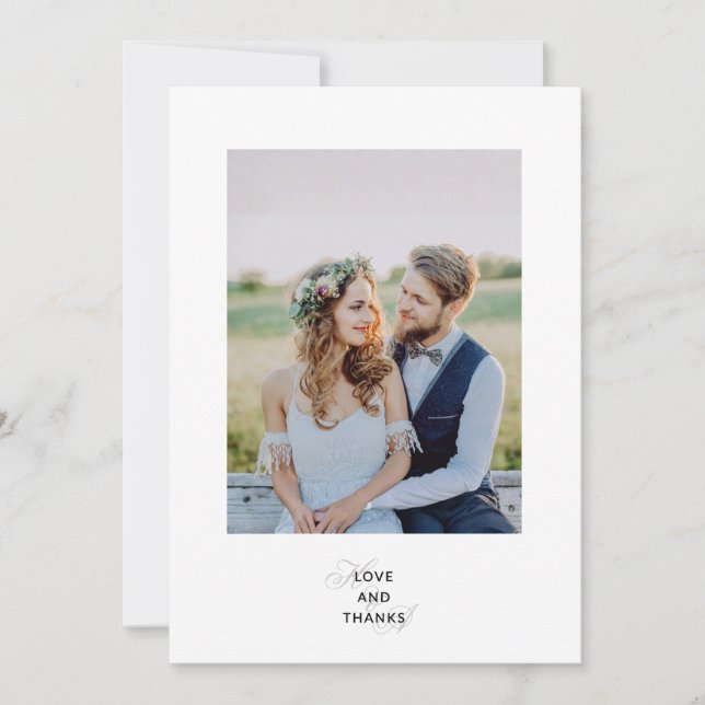 Tarjeta De Agradecimiento Modern Elegant Script Monogram Wedding Photo  (Anverso)