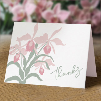Tarjeta De Agradecimiento Modern floral Cattleya orchid dusty pink wedding