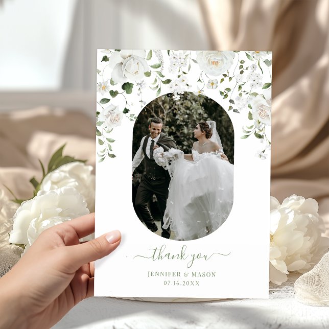 Tarjeta De Agradecimiento Modern Floral Greenery Wedding Photo (Subido por el creador)