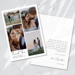 Tarjeta De Agradecimiento Modern Four Photo Boda Gracias