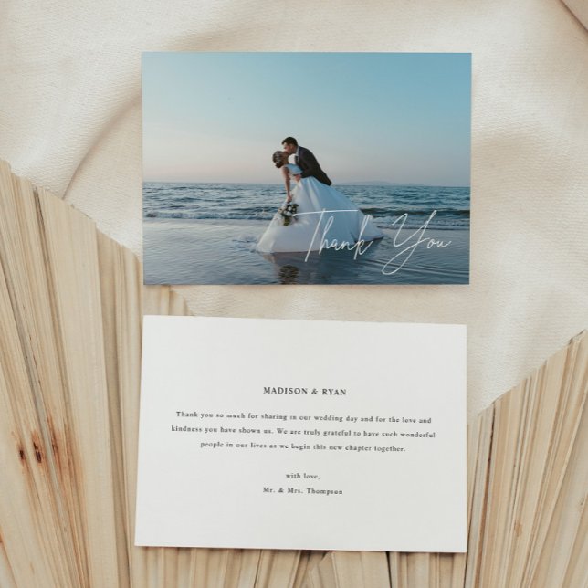 Tarjeta De Agradecimiento Modern Full Photo Script Lettering Wedding (Subido por el creador)