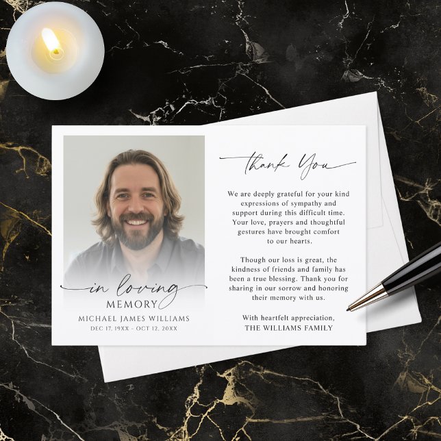 Tarjeta De Agradecimiento Modern Funeral Photo Thank You In Loving Memory (Subido por el creador)