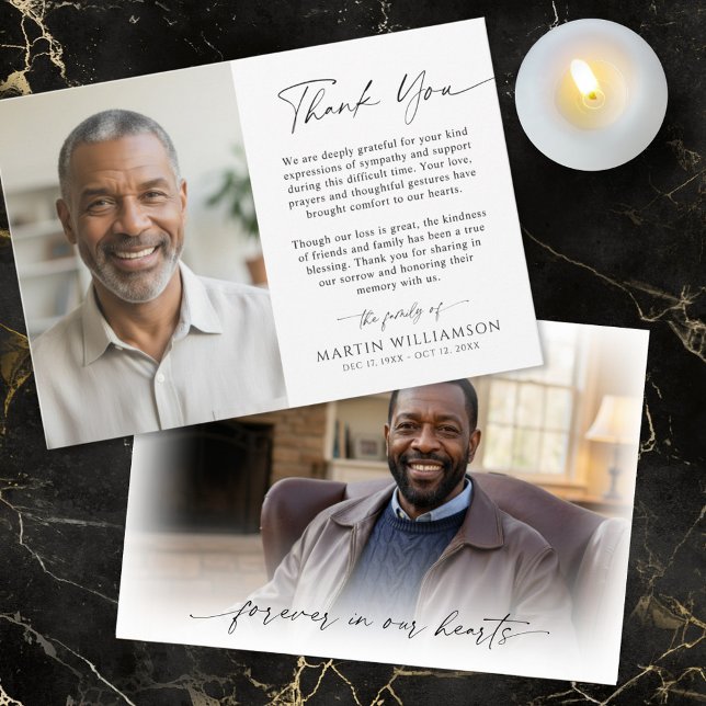 Tarjeta De Agradecimiento Modern Funeral Script Thank You 2 Photos (Subido por el creador)