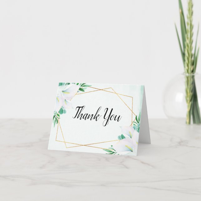 Tarjeta De Agradecimiento Modern Geometric White Calla Lily Floral Wedding (Anverso)