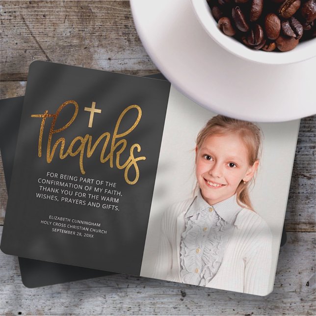 Tarjeta De Agradecimiento Modern Gold Cross Photo Confirmation Gracias (Subido por el creador)