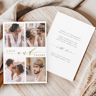 Tarjeta De Agradecimiento Modern Gold Love & Gracias 4 Photo Boda