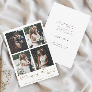 Tarjeta De Agradecimiento Modern Gold Love y Gracias 4 Photo Boda