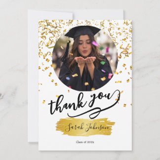 Tarjeta De Agradecimiento Modern Graduation Thank You Card with Cap and Tass