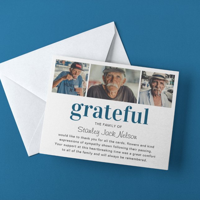 Tarjeta De Agradecimiento Modern 'Grateful' Photo Collage Sympathy (Subido por el creador)