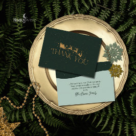 Tarjeta De Agradecimiento Modern Green Faux Gold Christmas Thank You Card