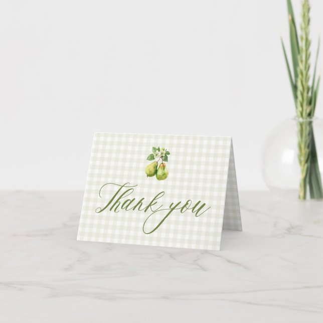 Tarjeta De Agradecimiento Modern Green Gingham Perfect Pair Bridal Shower (Anverso)