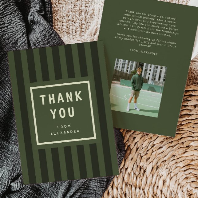 Tarjeta De Agradecimiento Modern Green Sporty Stripes Graduation (modern green sporty stripes graduation thank you card)
