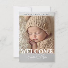 Tarjeta De Agradecimiento  Modern Grey and White Photo Birth Announcement