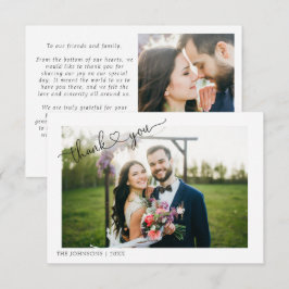Tarjeta De Agradecimiento Modern Heart Calligraphy 2 Photo Boda Gracias
