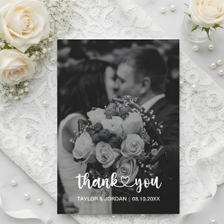 Tarjeta De Agradecimiento Modern Heart Script Foto Boda Boda