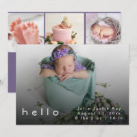 Modern Hello World Purple Baby Photo Birth