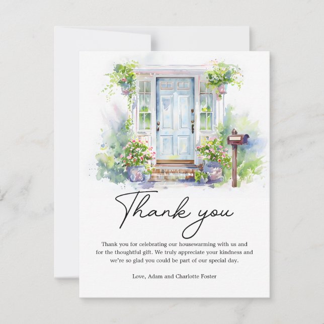 Tarjeta De Agradecimiento Modern Housewarming Party Simple Watercolor (Anverso)