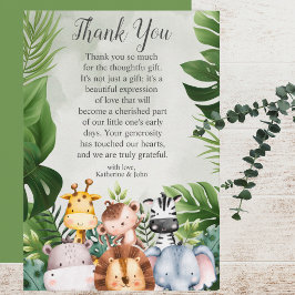 Tarjeta De Agradecimiento Modern Jungle Safari Animals Boy Baby Shower
