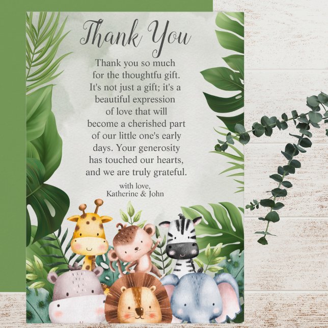Tarjeta De Agradecimiento Modern Jungle Safari Animals Boy Baby Shower (Subido por el creador)