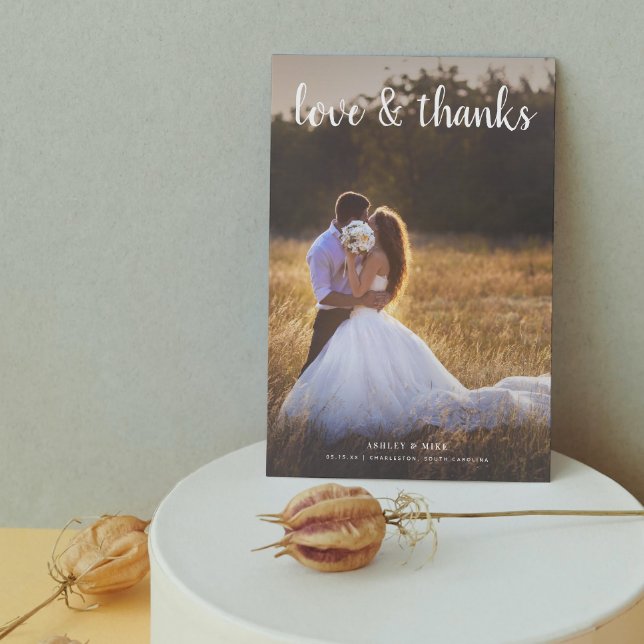 Tarjeta De Agradecimiento Modern Love & Gracias 2 Photo Boda (Grateful for the love and joy you shared on our special day. )