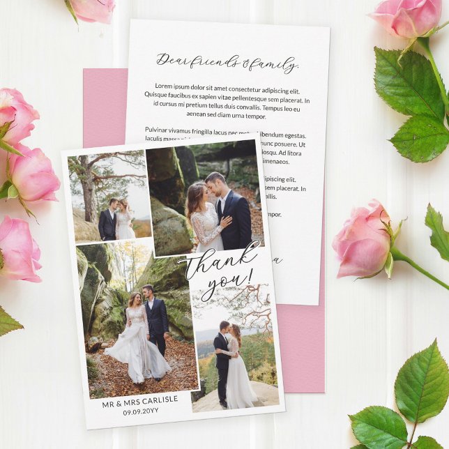 Tarjeta De Agradecimiento Modern Minial 4 Photo Collage Wedding Thank You (Subido por el creador)