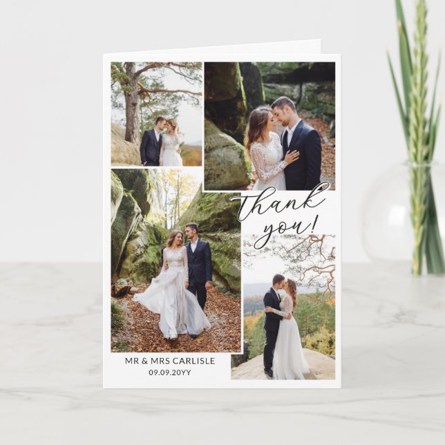 Tarjeta De Agradecimiento Modern Minial 4 Photo Collage Wedding Thank You (Anverso)