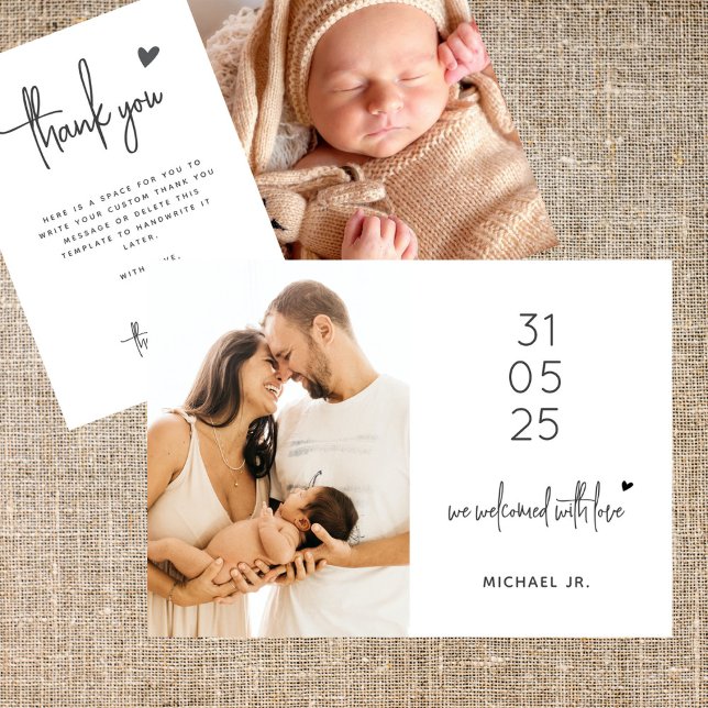 Tarjeta De Agradecimiento Modern Minimal 2 Photo Baby Shower (Subido por el creador)