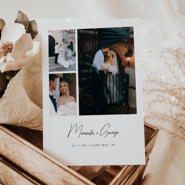 Tarjeta De Agradecimiento Modern Minimal 3-Photo Script Lettering Wedding (Subido por el creador)