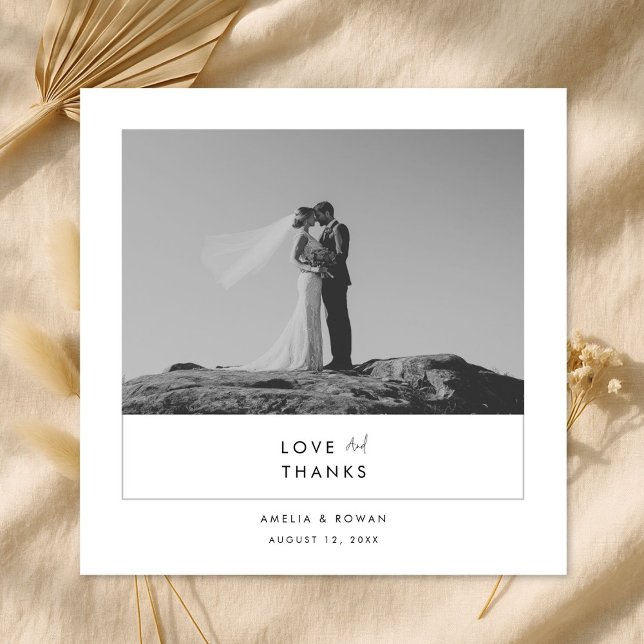 Tarjeta De Agradecimiento Modern Minimal Black & White Script Photo Wedding  (Subido por el creador)