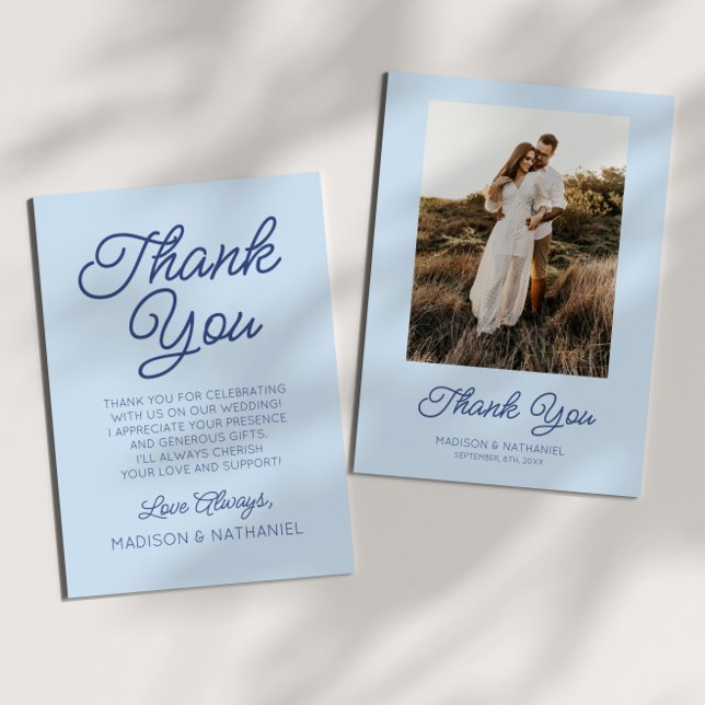 Tarjeta De Agradecimiento Modern Minimal Minimalist Blue Wedding (Subido por el creador)