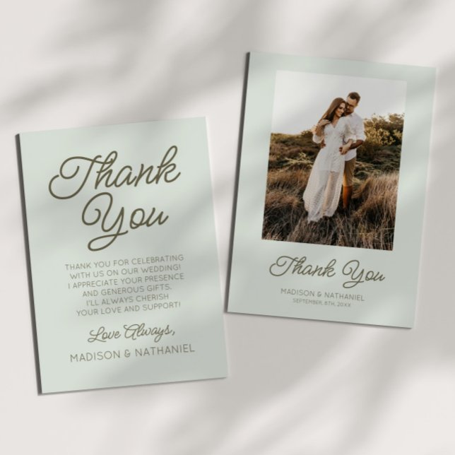 Tarjeta De Agradecimiento Modern Minimal Minimalist Sage Green Wedding (Subido por el creador)