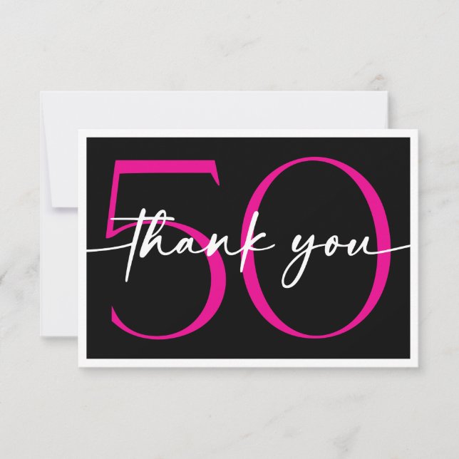 Tarjeta De Agradecimiento Modern Minimal Pink Fifty Fabulous Script Birthday (Anverso)