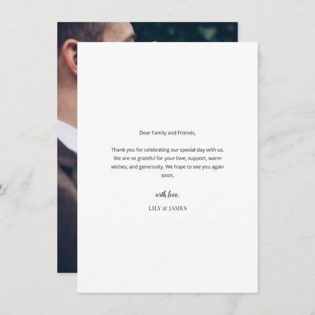 Tarjeta De Agradecimiento Modern Minimal Wedding Thank You Card with Photo (Anverso / Reverso)