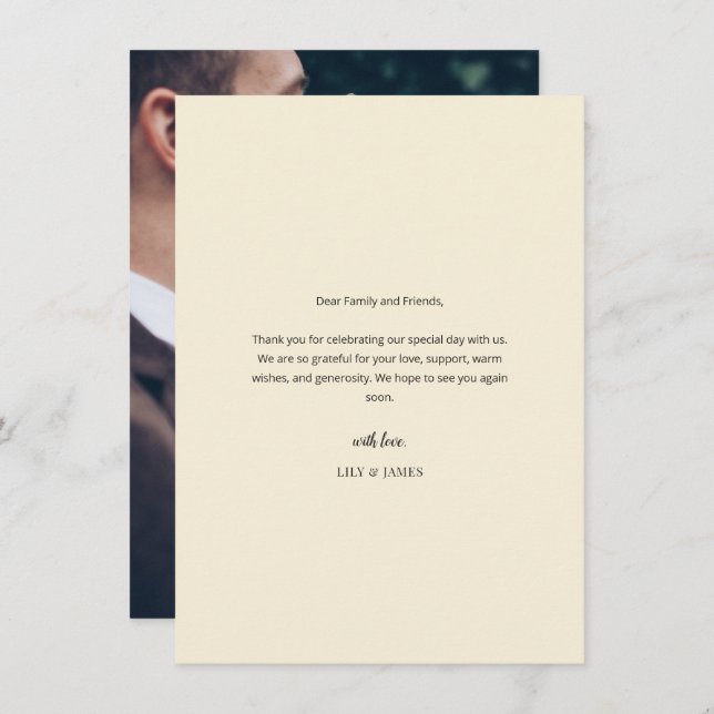 Tarjeta De Agradecimiento Modern Minimal Wedding Thank You Card with Photo (Anverso / Reverso)