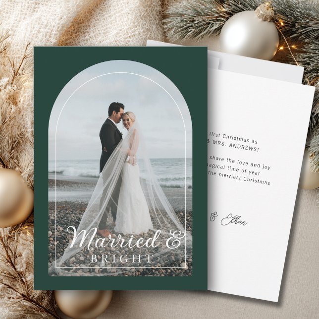 Tarjeta De Agradecimiento Modern Minimalist 1 Photo Married & Bright  Dankes (Modern Minimalist 1 Photo Married & Bright Thank You Card)