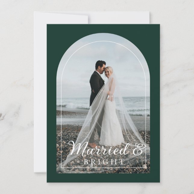 Tarjeta De Agradecimiento Modern Minimalist 1 Photo Married & Bright  Dankes (Anverso)